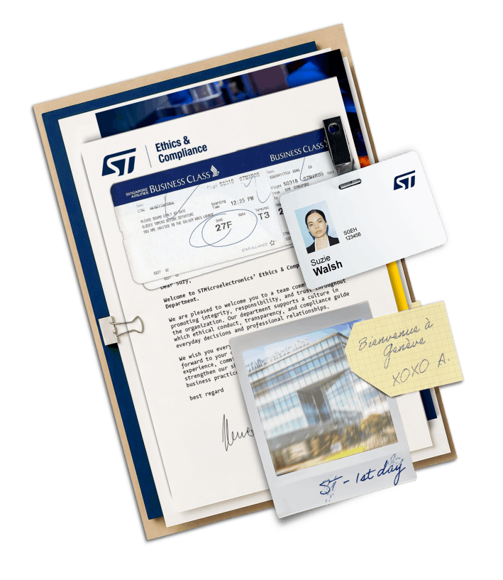 Collage of documents and polaroids from Geneva